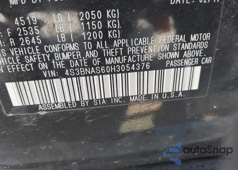 2017 Subaru Legacy 2.5I Sport from USA, damaged, VIN 4S3BNAS60H3054376
